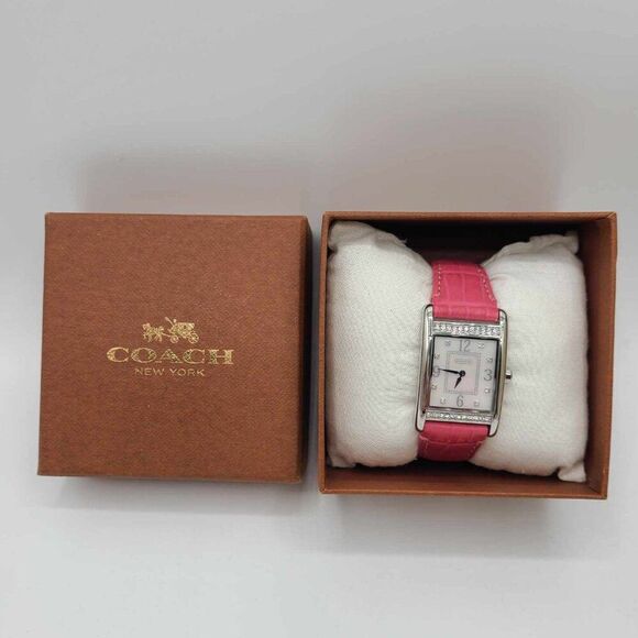Coach Lexington Watch MOP face Crystal Bezel Pink Leather Band NIB!  NEW! WORKS! - Picture 1 of 13